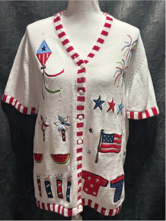 The Quacker Factory Sweaters - Vtg Quacker Factory grandmacore 4th of July American Patriotic Knit Cardigan EUC
